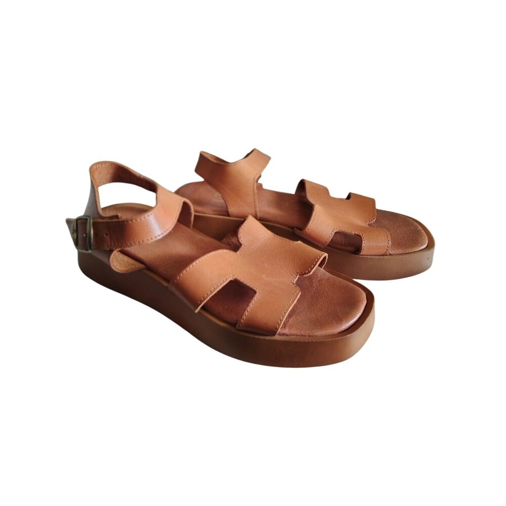Romance Santorini Handmade Tan Leather Sandals Size 37 US 7 Women's     55